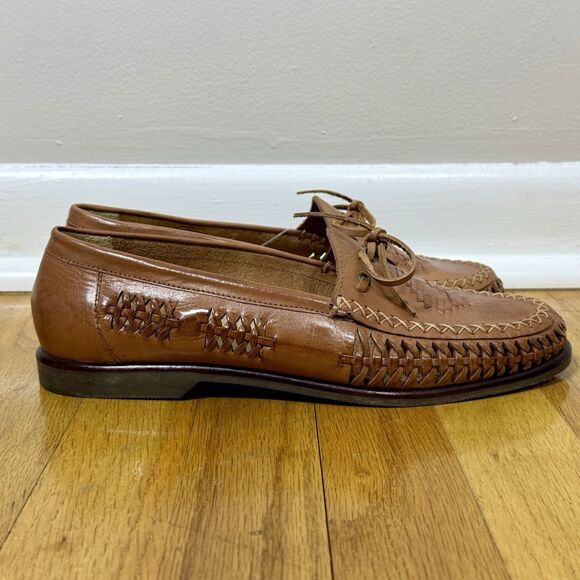 Stuart Frazier Mens Leather Loafers 9D Brown Moc Toe Hand Laced Classic Preppy main image 15